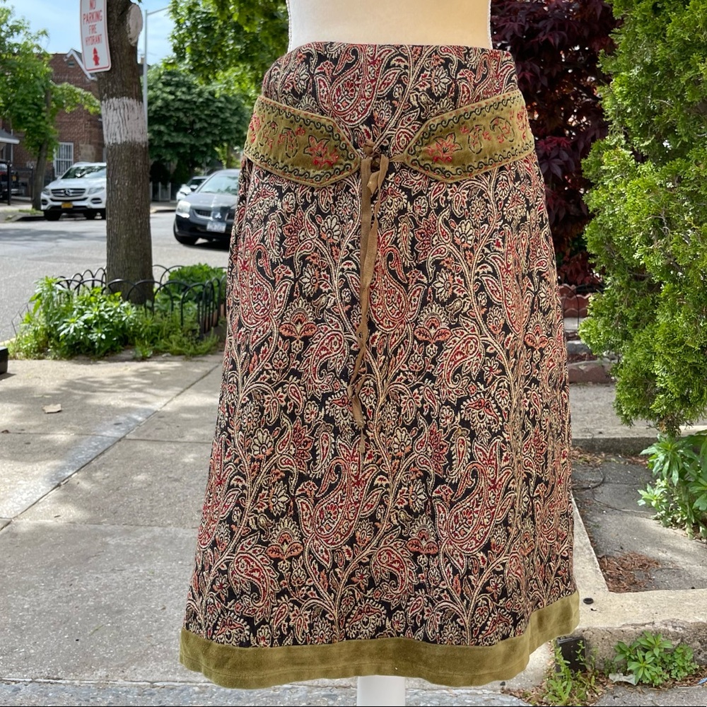 VTG Mix Nouveau Paisley A line Boho Skirt with Ethnic Tie Belt skirt
